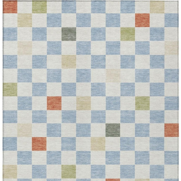 5 X 8 Sky Blue Gray Geometric Polyester Washable Rug for Patio or Living Room