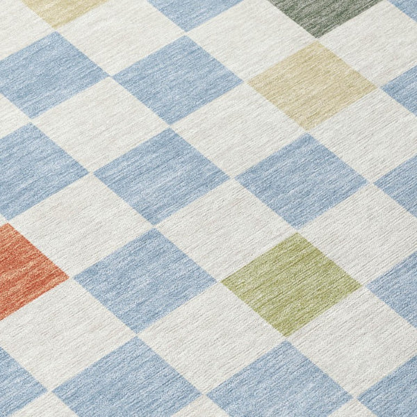 5 X 8 Sky Blue Gray Geometric Polyester Washable Rug for Patio or Living Room