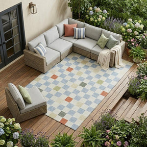 8 X 10 Geometric Polyester Area Rug Sky Blue Gray Washable for Indoor Outdoor Use