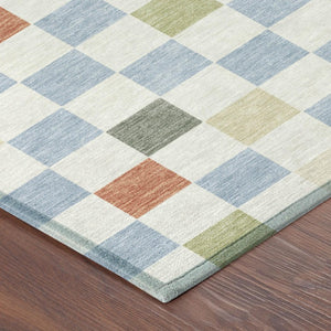 8 X 10 Geometric Polyester Area Rug Sky Blue Gray Washable for Indoor Outdoor Use