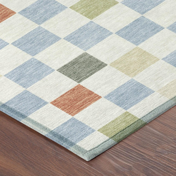 8 X 10 Geometric Polyester Area Rug Sky Blue Gray Washable for Indoor Outdoor Use
