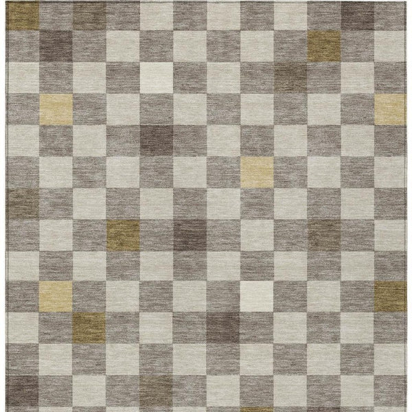 5x8 Taupe Teal Geometric Polyester Area Rug Washable for Patio Porch or Living Room