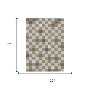 8 Ft X 10 Ft Taupe Teal Geometric Polyester Indoor Outdoor Washable Area Rug