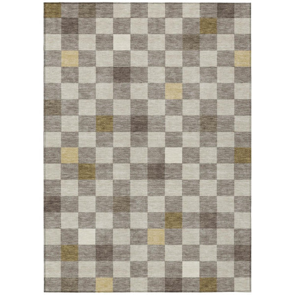HomeRoots 9 Ft Taupe Teal Geometric Polyester Area Rug Stain Resistant for Patio or Living Room 735363