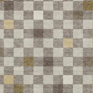 9 Ft Taupe Teal Geometric Polyester Area Rug Stain Resistant for Patio or Living Room
