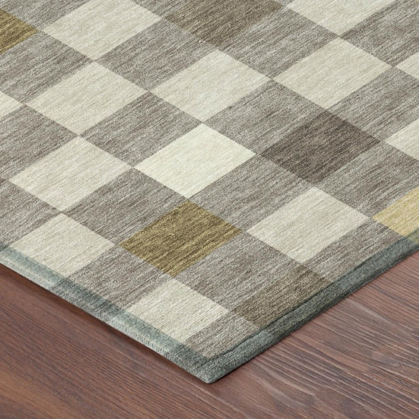 9 Ft Taupe Teal Geometric Polyester Area Rug Stain Resistant for Patio or Living Room