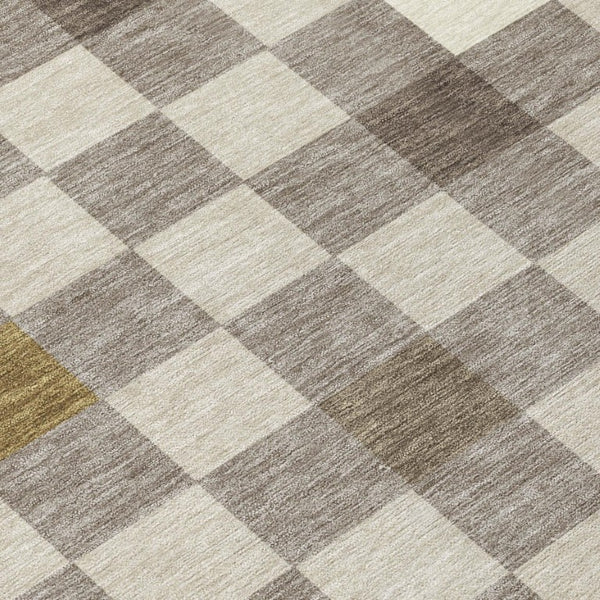 9 Ft Taupe Teal Geometric Polyester Area Rug Stain Resistant for Patio or Living Room