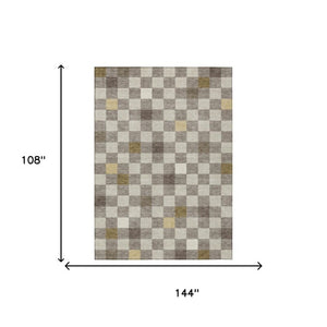 9 Ft Taupe Teal Geometric Polyester Area Rug Stain Resistant for Patio or Living Room