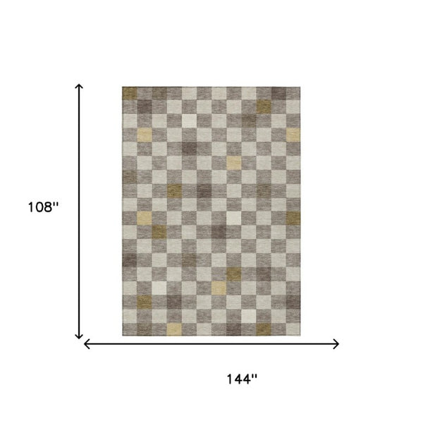 9 Ft Taupe Teal Geometric Polyester Area Rug Stain Resistant for Patio or Living Room