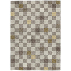 10 X 14 Taupe Teal Geometric Polyester Area Rug Washable for Patio or Living Room