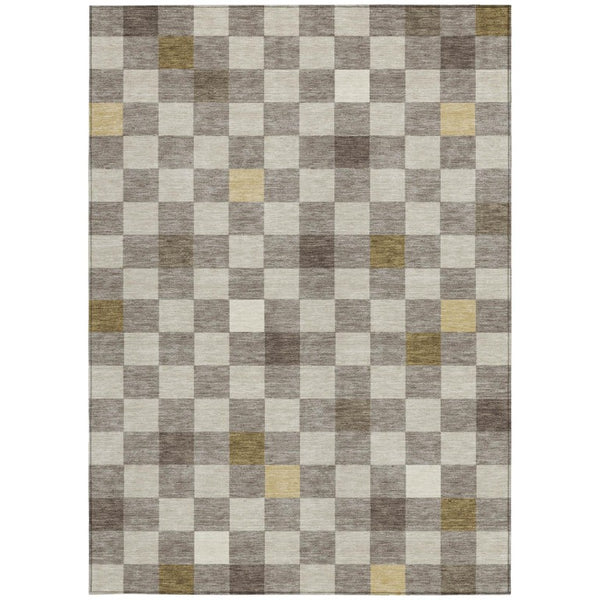 10 X 14 Taupe Teal Geometric Polyester Area Rug Washable for Patio or Living Room
