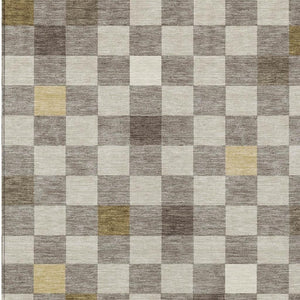 10 X 14 Taupe Teal Geometric Polyester Area Rug Washable for Patio or Living Room