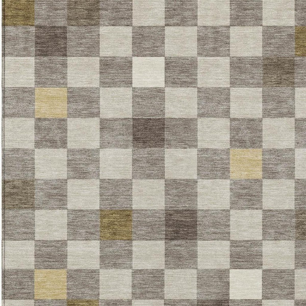 10 X 14 Taupe Teal Geometric Polyester Area Rug Washable for Patio or Living Room