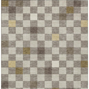 10 X 14 Taupe Teal Geometric Polyester Area Rug Washable for Patio or Living Room