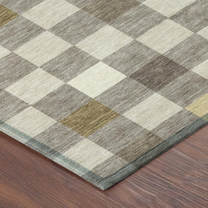 10 X 14 Taupe Teal Geometric Polyester Area Rug Washable for Patio or Living Room