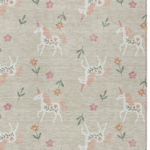 5x8 Beige Gray Floral Polyester Area Rug Washable for Indoor Outdoor Spaces