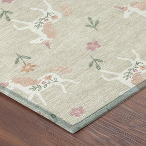 5x8 Beige Gray Floral Polyester Area Rug Washable for Indoor Outdoor Spaces