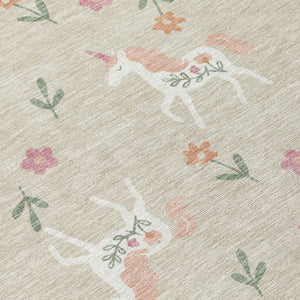 5x8 Beige Gray Floral Polyester Area Rug Washable for Indoor Outdoor Spaces