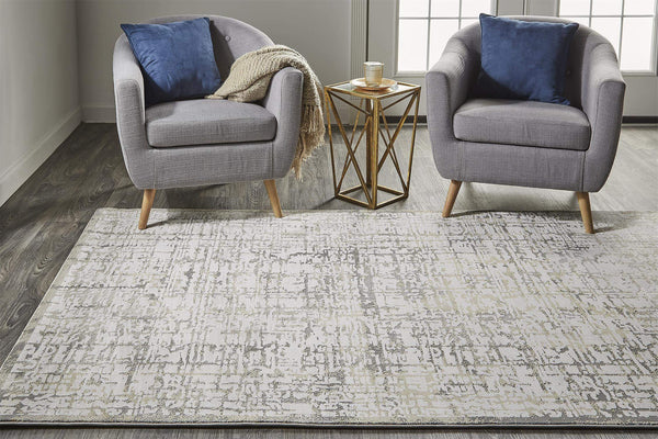 Feizy Rugs Waldor Abstract Area Rug Turkish High-Low Pile Ivory Gold Gray Living Room 7353683FBGE000F00