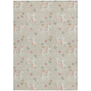 9 X 12 Floral Beige Gray Polyester Area Rug Washable for Indoor Outdoor Spaces
