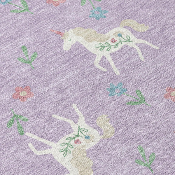 8 Ft Round Floral Polyester Area Rug in Lavender Ivory for Indoor Outdoor Use