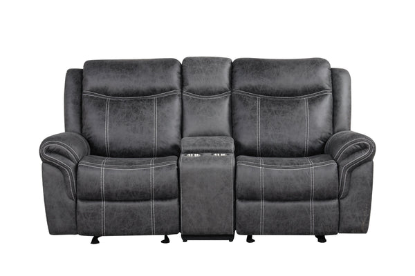 English Elm Zubaida Dark Gray Microfiber Power Motion Loveseat w/USB, Console & Cup Holders, Pocket Coil Comfort B2726P283802