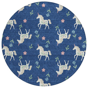 HomeRoots 8 Foot Round Floral Polyester Rug Stain Resistant for Indoor Outdoor Spaces 735385