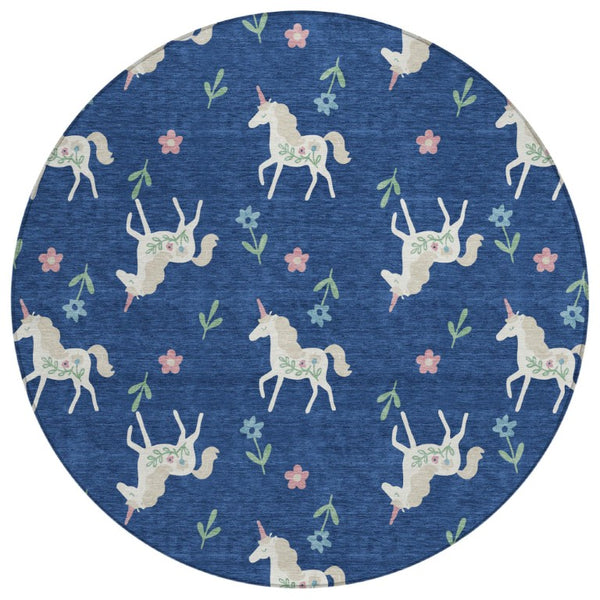 HomeRoots 8 Foot Round Floral Polyester Rug Stain Resistant for Indoor Outdoor Spaces 735385