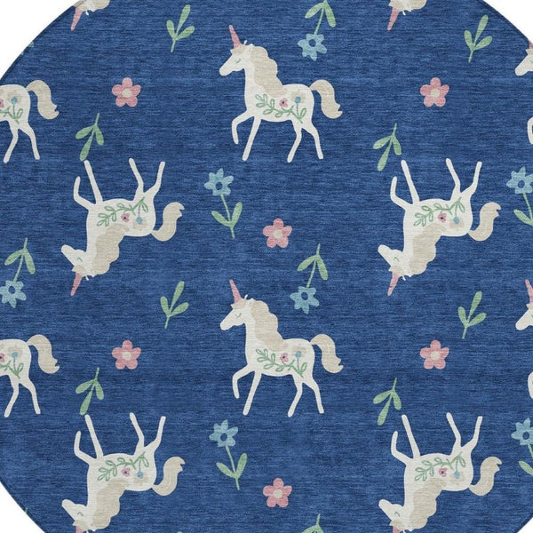 8 Foot Round Floral Polyester Rug Stain Resistant for Indoor Outdoor Spaces