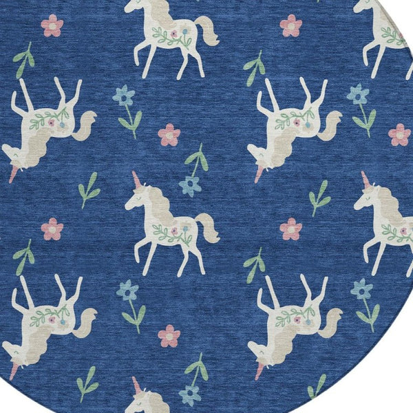 8 Foot Round Floral Polyester Rug Stain Resistant for Indoor Outdoor Spaces