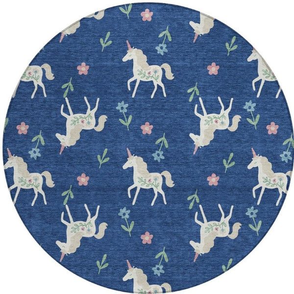 8 Foot Round Floral Polyester Rug Stain Resistant for Indoor Outdoor Spaces