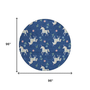 8 Foot Round Floral Polyester Rug Stain Resistant for Indoor Outdoor Spaces