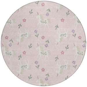 HomeRoots 8 Foot Round Floral Polyester Area Rug for Patio Porch Family Room or Mudroom 735391