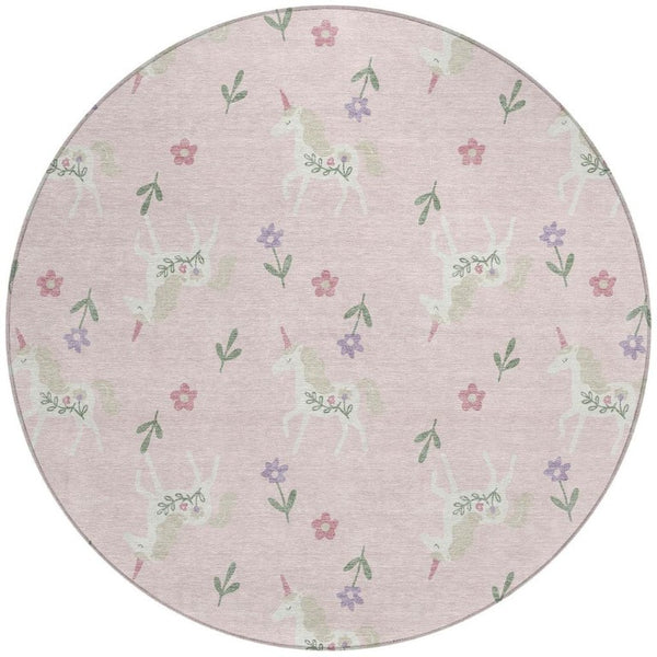 HomeRoots 8 Foot Round Floral Polyester Area Rug for Patio Porch Family Room or Mudroom 735391