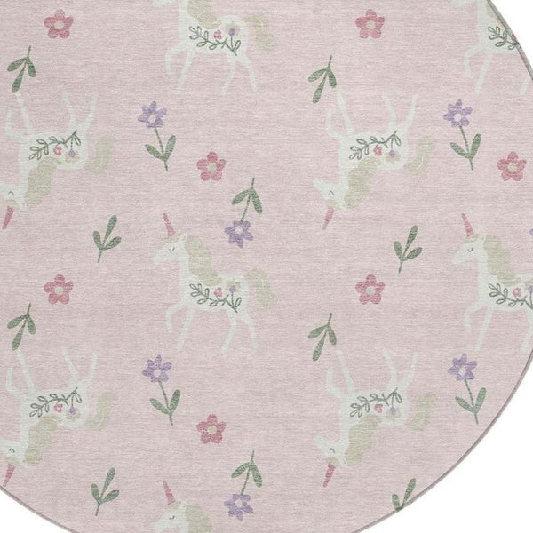 8 Foot Round Floral Polyester Area Rug for Patio Porch Family Room or Mudroom