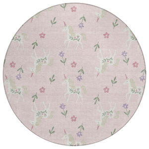 8 Foot Round Floral Polyester Area Rug for Patio Porch Family Room or Mudroom