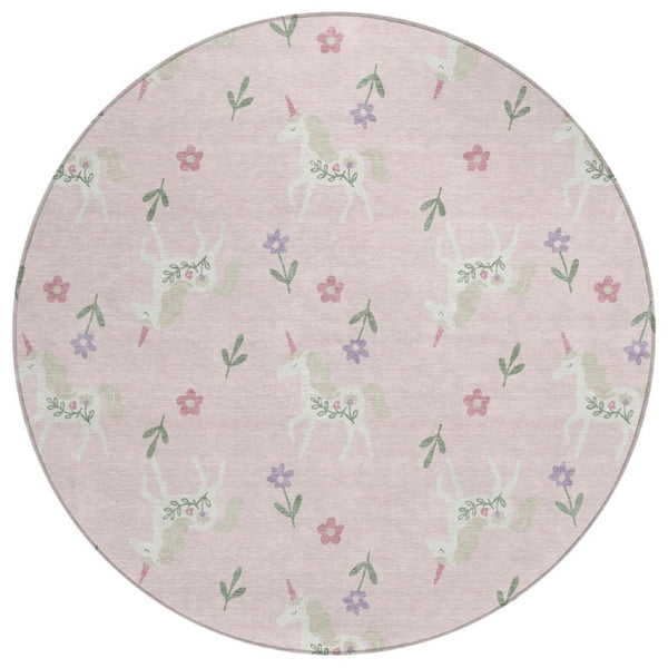 8 Foot Round Floral Polyester Area Rug for Patio Porch Family Room or Mudroom