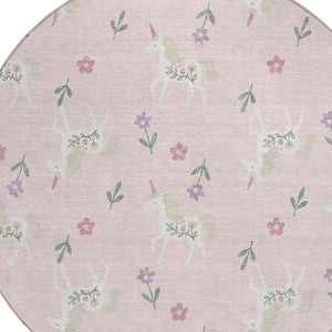 8 Foot Round Floral Polyester Area Rug for Patio Porch Family Room or Mudroom