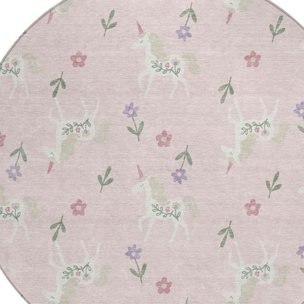8 Foot Round Floral Polyester Area Rug for Patio Porch Family Room or Mudroom