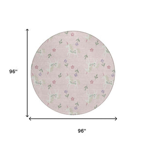 8 Foot Round Floral Polyester Area Rug for Patio Porch Family Room or Mudroom