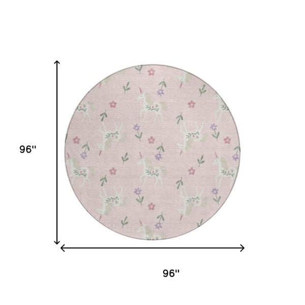 8 Foot Round Floral Polyester Area Rug for Patio Porch Family Room or Mudroom