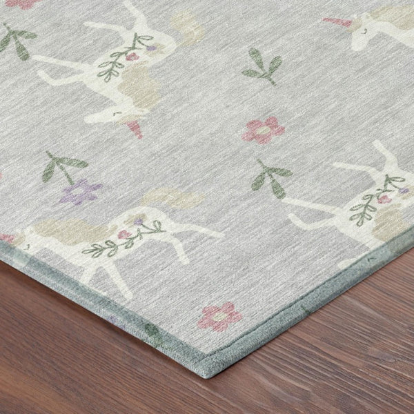 8 Foot Round Floral Polyester Area Rug Stain Resistant Indoor Outdoor Silver Ivory