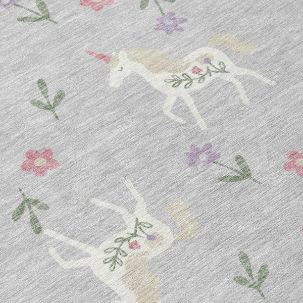 8 Foot Round Floral Polyester Area Rug Stain Resistant Indoor Outdoor Silver Ivory