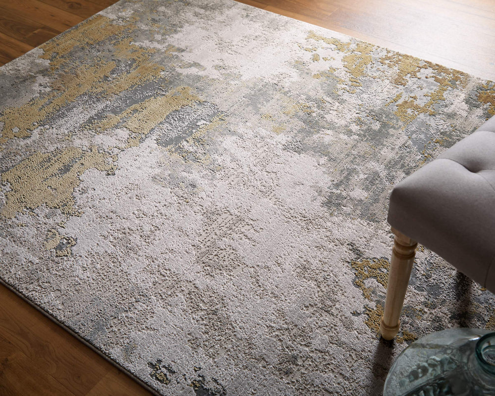 Feizy Rugs Waldor Abstract High-Low Pile Area Rug Turkish Woven Ivory Gold Gray Living Room 7353970FGLDBIRF00
