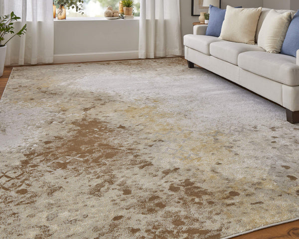Feizy Rugs Waldor Watercolor Abstract Area Rug Turkish High-Low Pile Warm Neutral Living Room 73539NCFIVYGLDF00