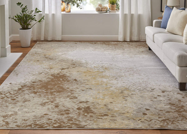 Feizy Rugs Waldor Watercolor Abstract Area Rug Turkish High-Low Pile Warm Neutral Living Room 73539NCFIVYGLDF00