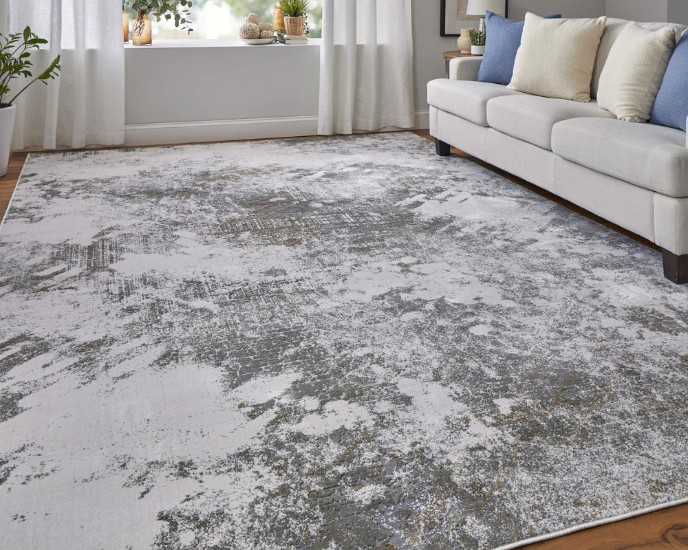 Feizy Rugs Waldor Abstract High-Low Pile Area Rug Turkish Woven Neutral Tones for Living Rooms 73539NDFIVYGRYF00