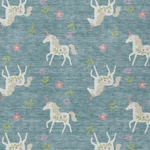 5x8 Floral Teal Beige Polyester Area Rug Washable Stain Resistant Indoor Outdoor Patio