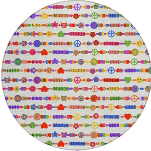8 Ft Round Geometric Polyester Rug Ivory Olive Washable Stain Resistant Indoor Outdoor