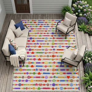 8x10 Ivory Olive Geometric Polyester Area Rug Stain Resistant for Patio or Living Room